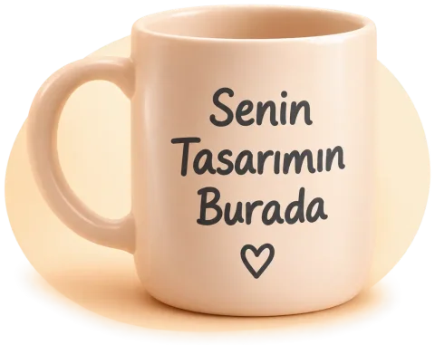 “Senin tasarımın burada” yazılı şeftali rengi kupa